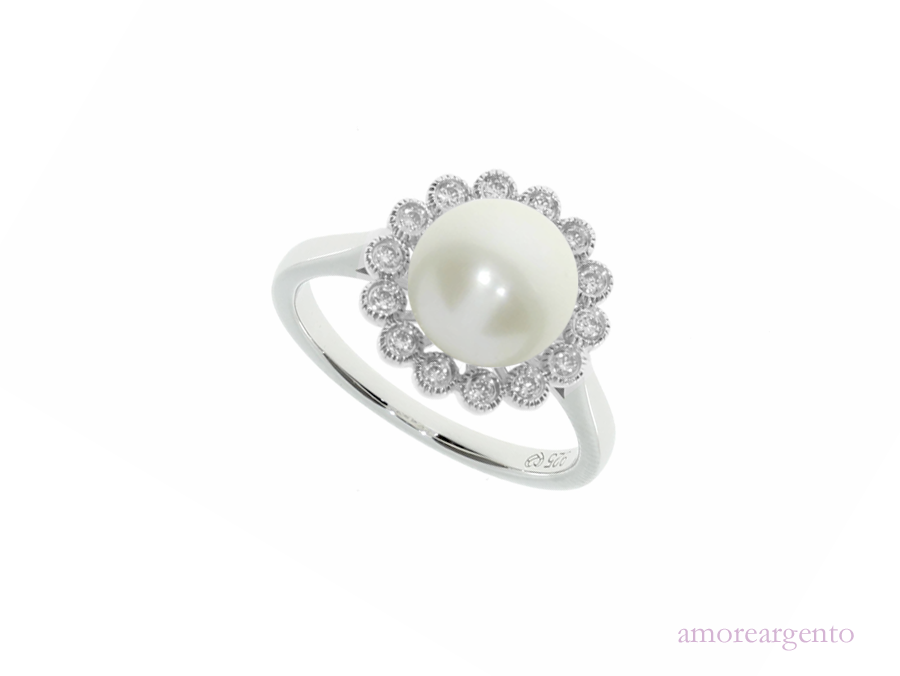 Pearl and Cubic Zirconia Silver Ring 9013
