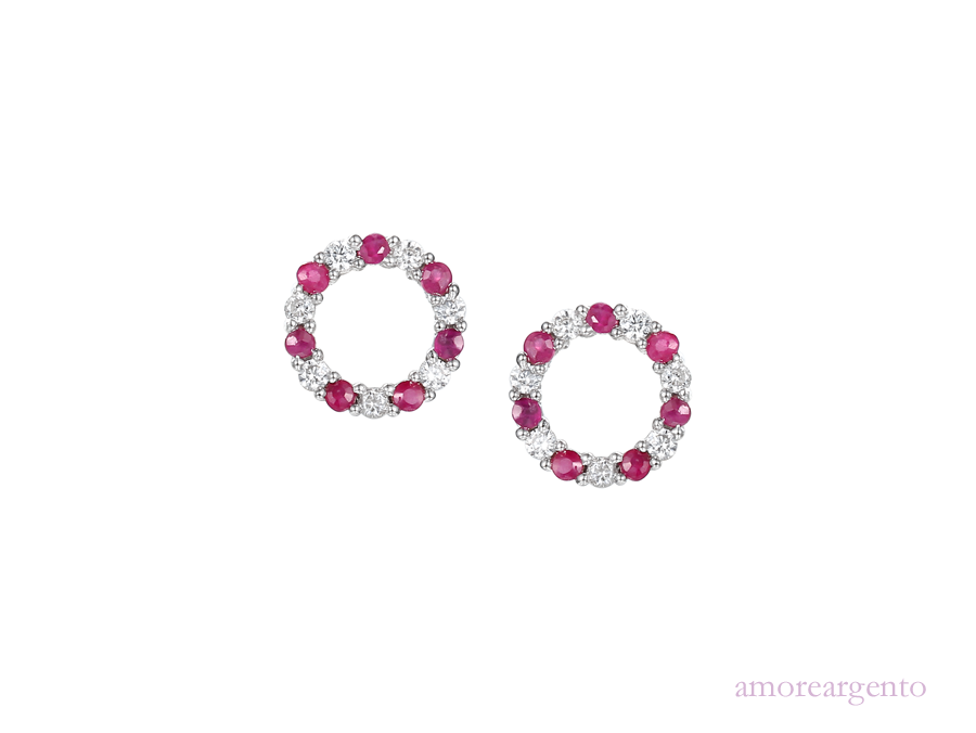 Ruby, Cubic Zirconia and Silver Stud Earrings 9138R