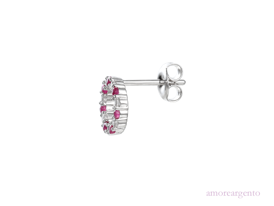 Ruby, Cubic Zirconia and Silver Stud Earrings 9138R
