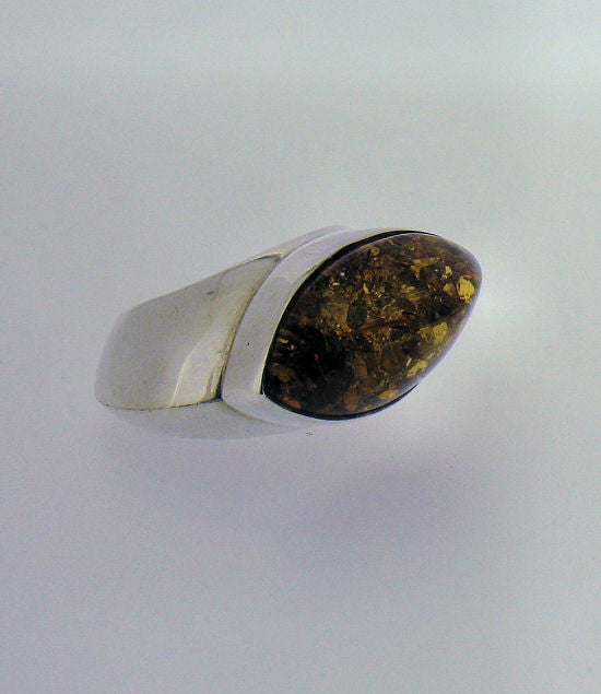 Amber and Silver Ring R07