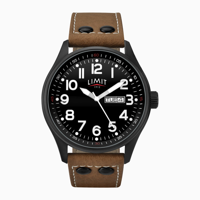Limit Men's Pilot Watch with Black Case & PU Strap with Black Dial 5492