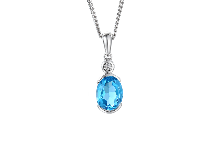 Blue Topaz and Cubic Zirconia Silver Necklace 6155SILCZ/BT