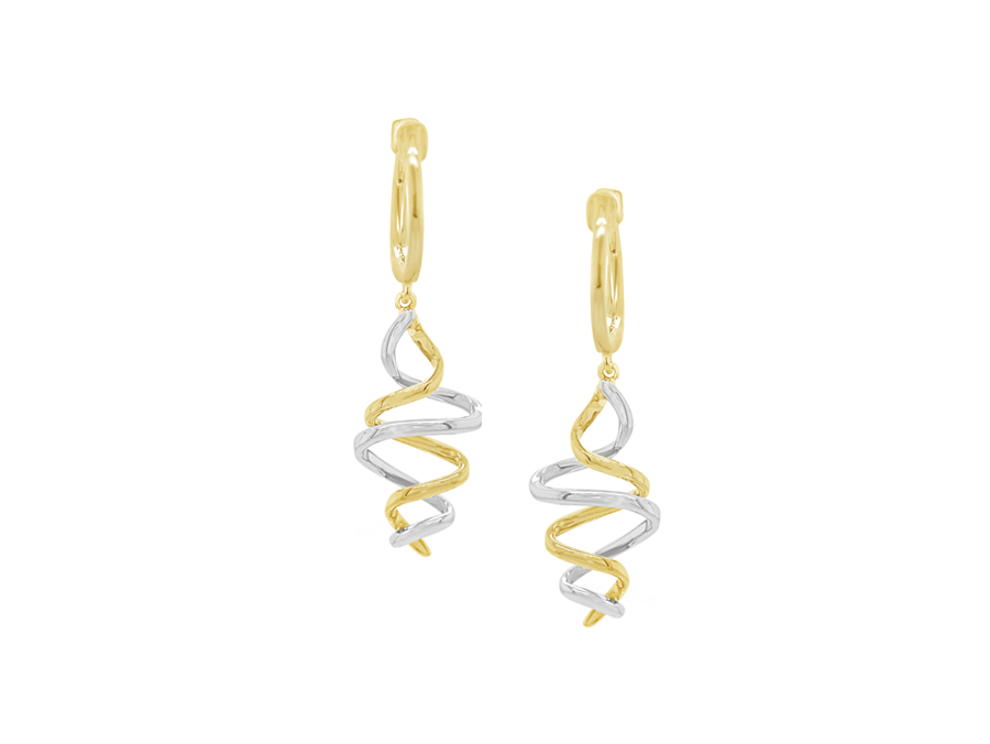 Gold Two Colour Spiral Drop Earrings 6966YW