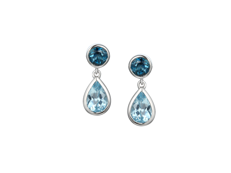Blue Topaz Duo Bleu Silver Drop Earrings 9104SILSBT/LBT