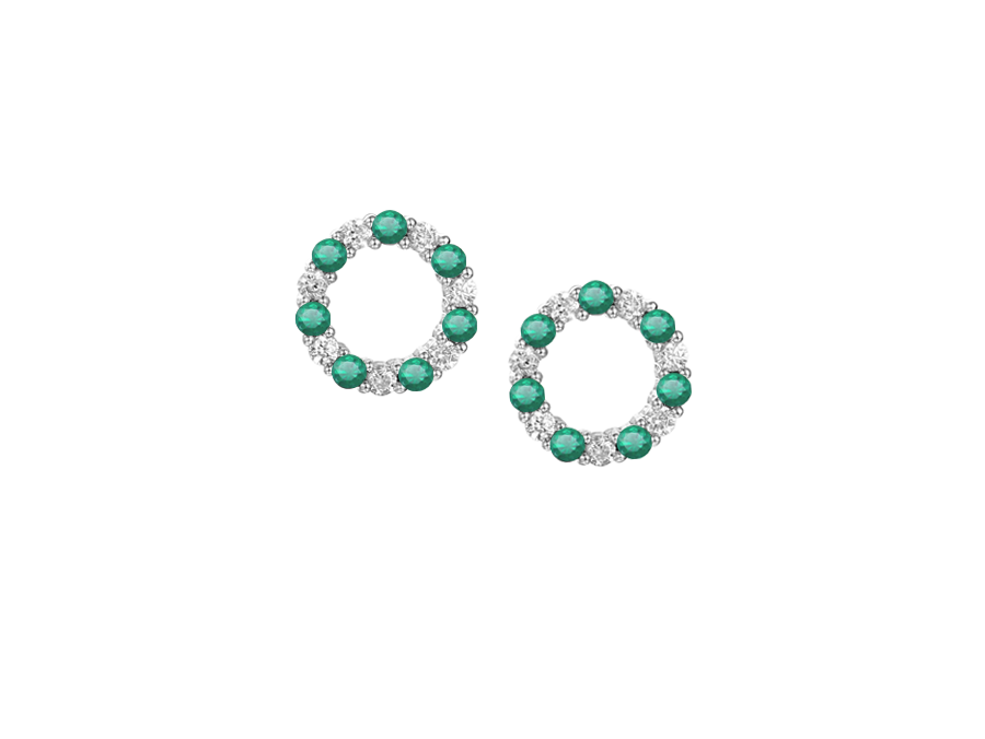 Emerald and Cubic Zirconia Silver Circle Stud Earrings 9138CZ/E