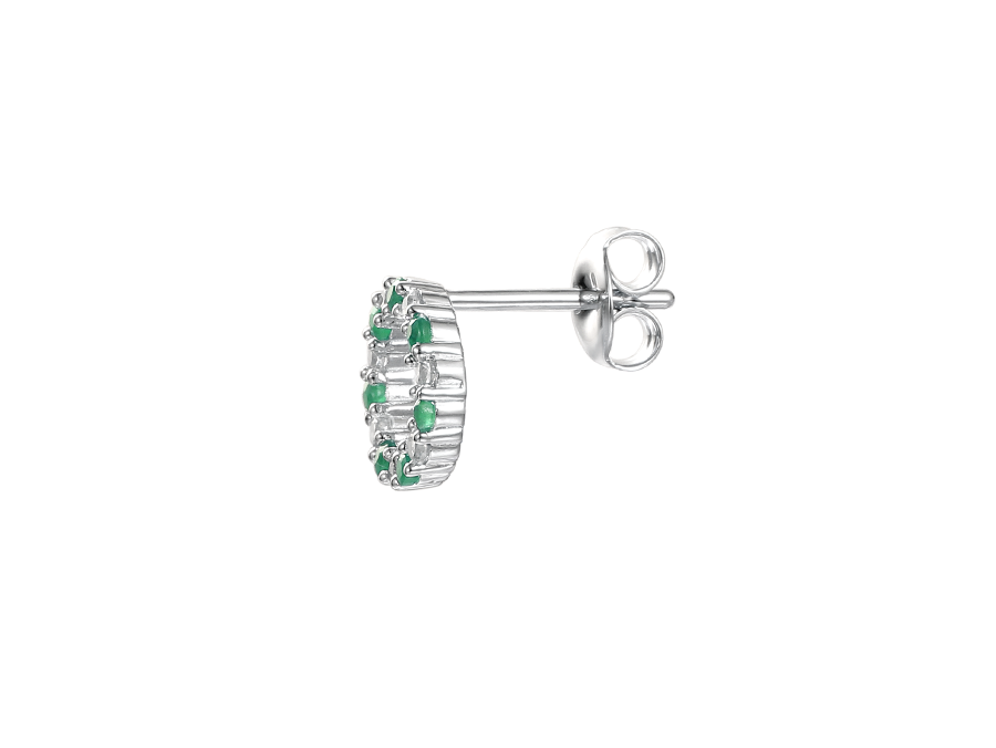 Emerald and Cubic Zirconia Silver Circle Stud Earrings 9138CZ/E