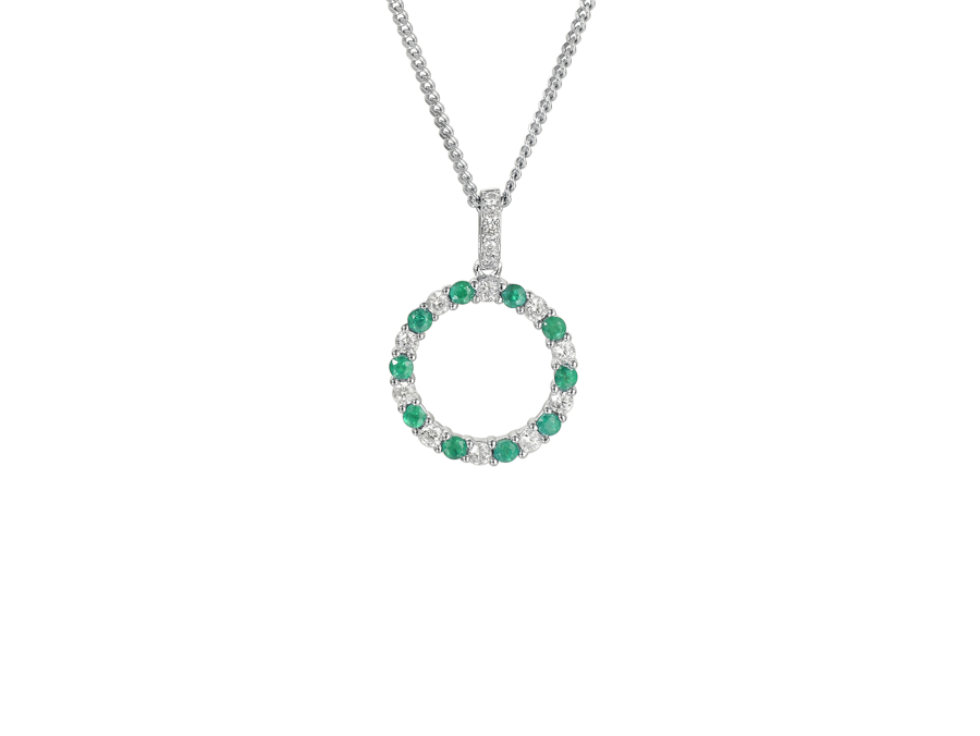 Emerald and Cubic Zirconia Silver Necklace 9139CZ/E