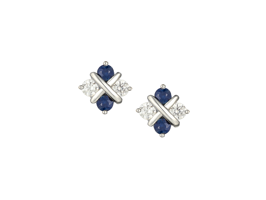 Sapphire and Cubic Zirconia Silver Stud Earrings 9184SILCZ/S