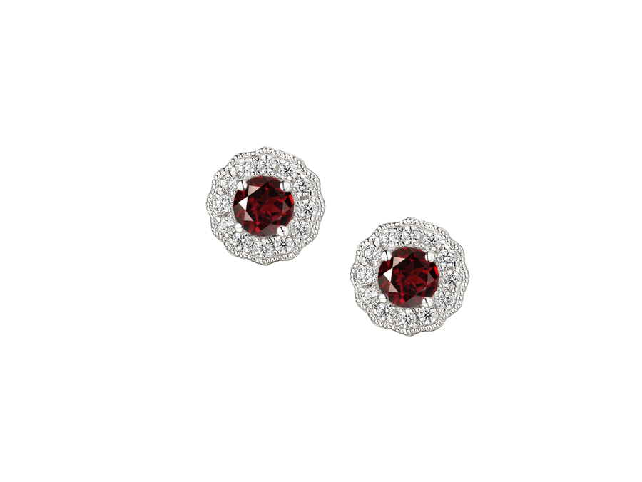 Garnet and Cubic Zirconia Silver Cool Red Earrings 9230CZ/GT