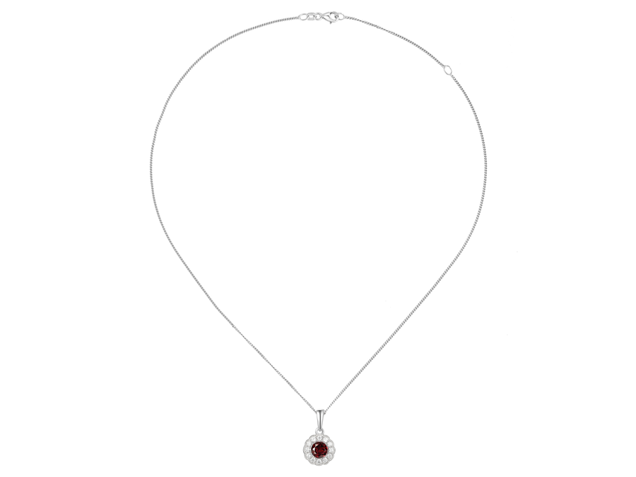 Garnet and Cubic Zirconia Cool Red Silver Necklace Model 9231SILCZ/GT