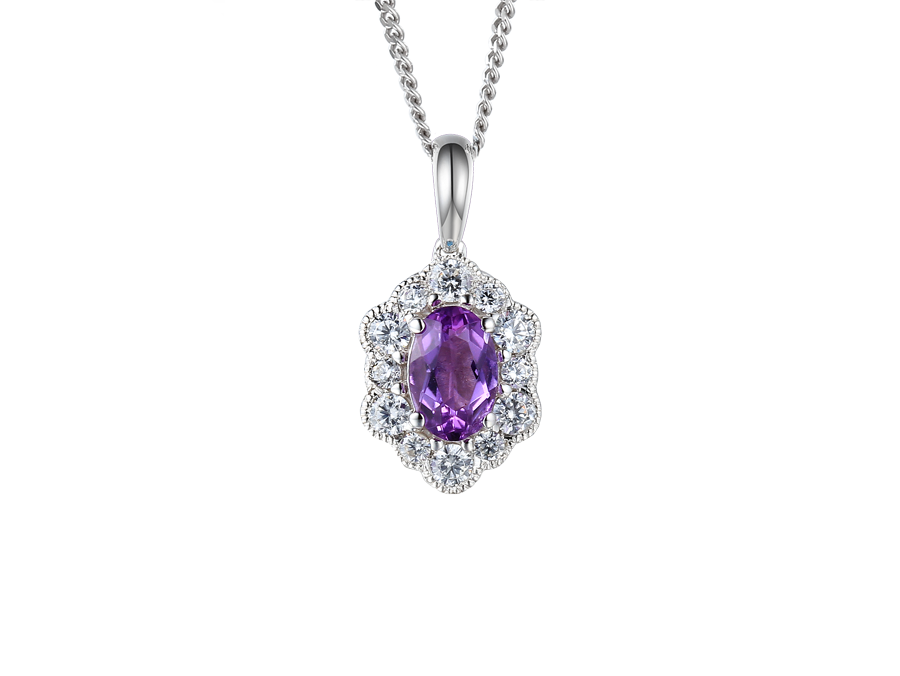 Amethyst and Cubic Zirconia Lovable You Necklace 9262PSILCZ/AMY