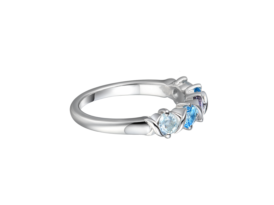 Blue Topaz, Iolite and Silver Cross My Heart Ring Model 9293SILSBBI