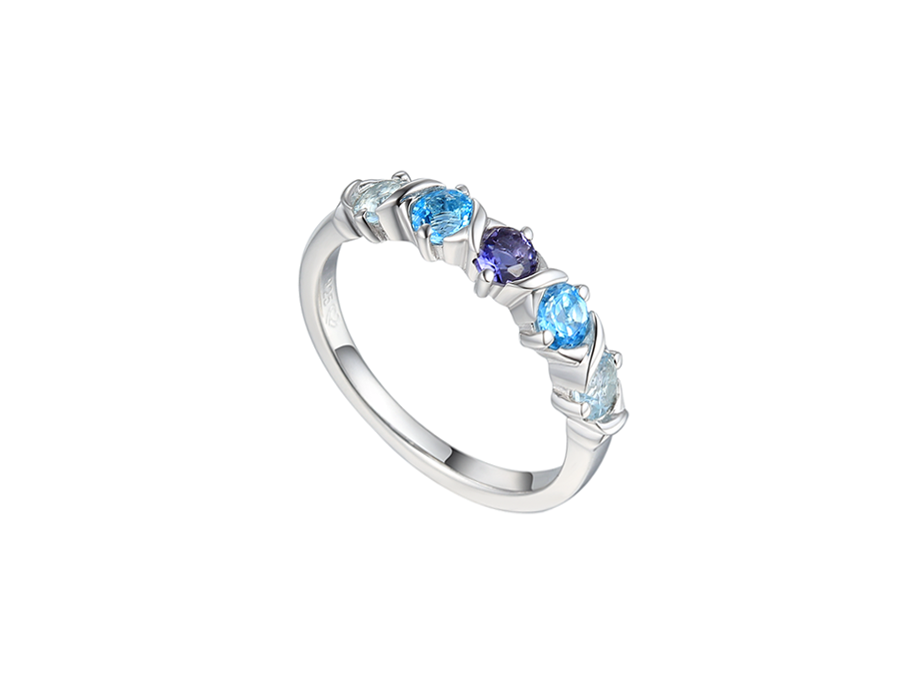 Blue Topaz, Iolite and Silver Cross My Heart Ring Model 9293SILSBBI