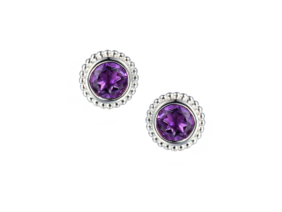 Amethyst and Silver Dimple Stud Earrings 9304SILAM