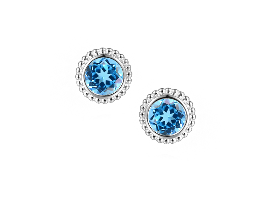 Blue Topaz and Silver Dimple Stud Earrings 9304SILBT