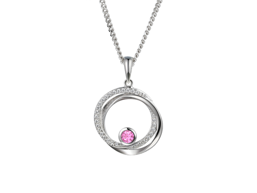 Sapphire (Pink) and Cubic Zirconia Silver Pendant on Chain 9336SILCZ/PS
