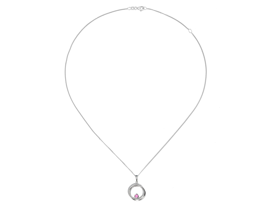 Sapphire (Pink) and Cubic Zirconia Silver Pendant on Chain 9336SILCZ/PS