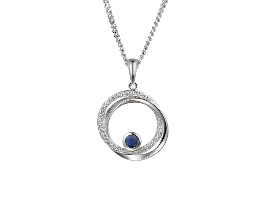 Sapphire (Blue) and Cubic Zirconia Silver Pendant on Chain 9336SILCZ/S