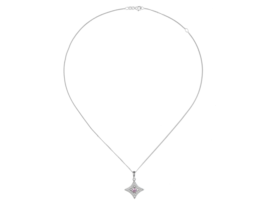 Sapphire (Pink) and Cubic Zirconia Silver Pendant on Chain 9338SILCZ/PS