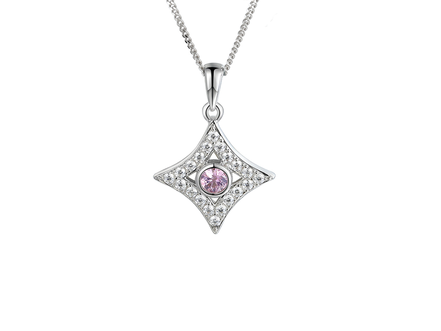 Sapphire (Pink) and Cubic Zirconia Silver Pendant on Chain 9338SILCZ/PS