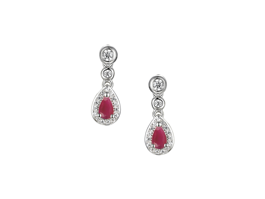 Ruby and Cubic Zirconia Silver Attitude Drop Earrings 9345SILCZ/R