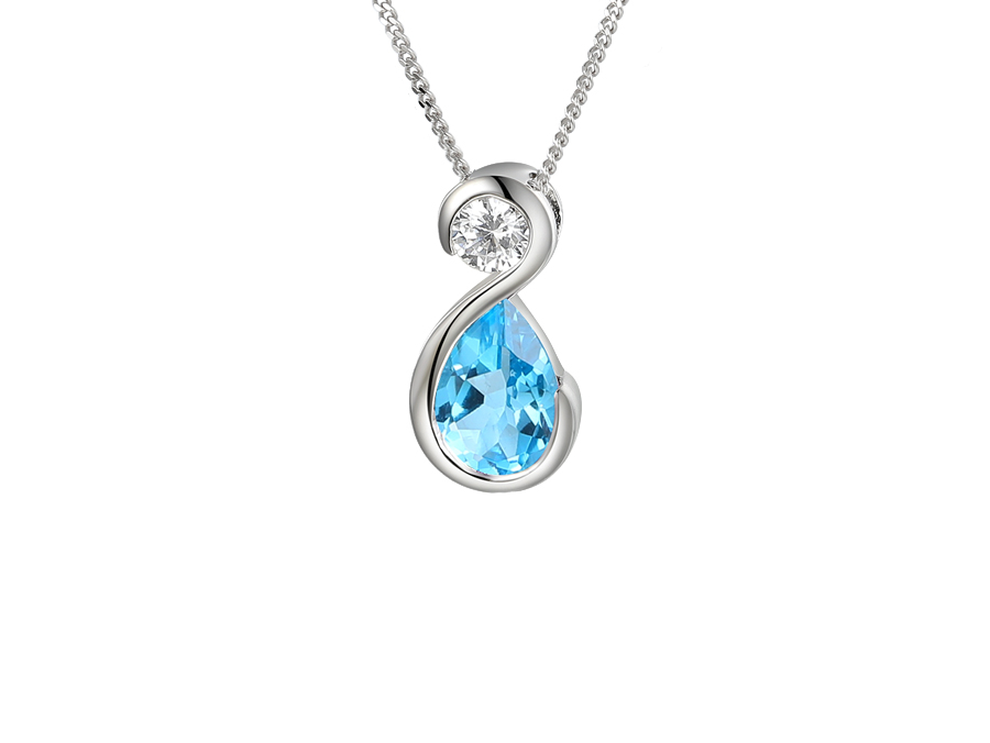 Blue Topaz and Cubic Zirconia Sentiment Silver Pendant 9348SILCZ/BT