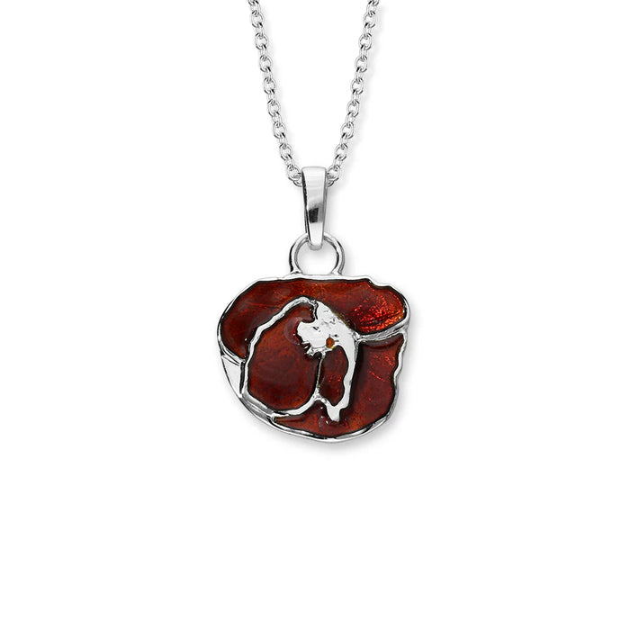 Enamel and Silver Poppy Pendant on Chain EB420