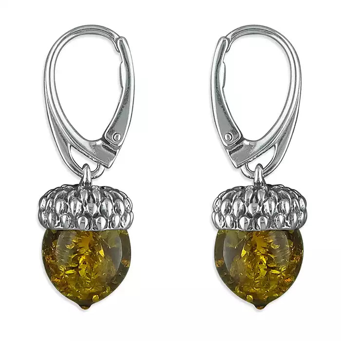 Amber and Silver Acorn Drop Earrings H2233/B