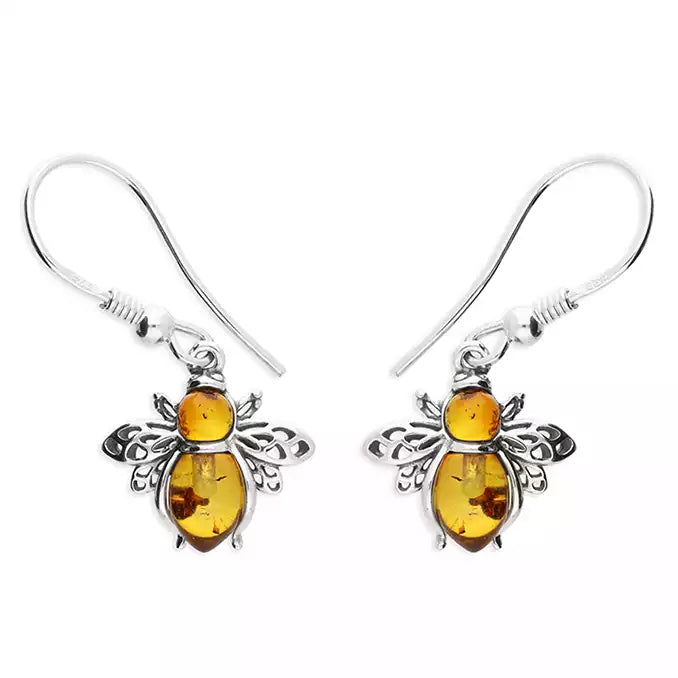 Amber and Silver Bee Drop Earrings H3683/B
