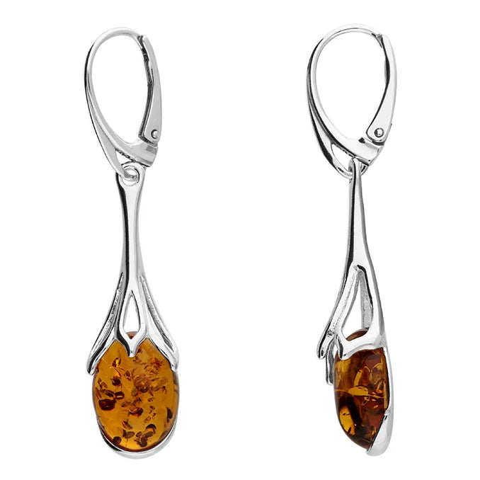 Amber and Silver Sunflower Drop Earrings H5885