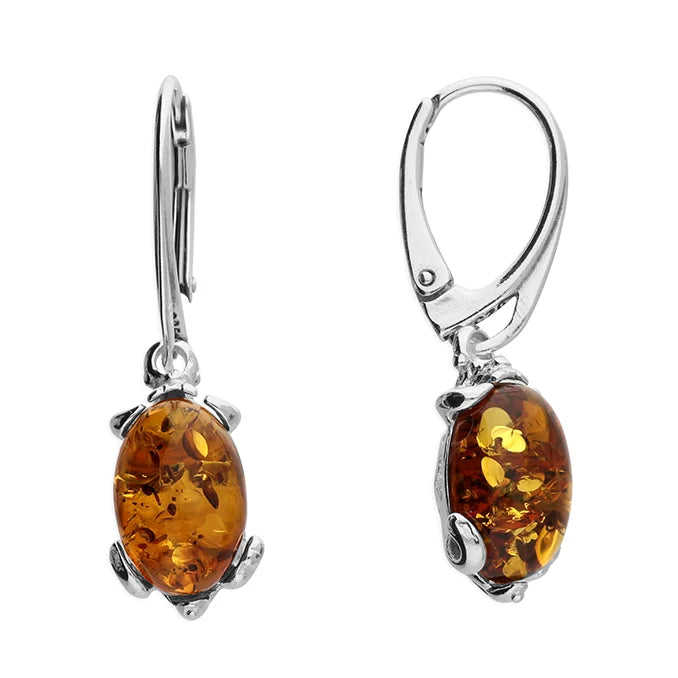 Amber and Silver Tortoise Drop Earrings H5889