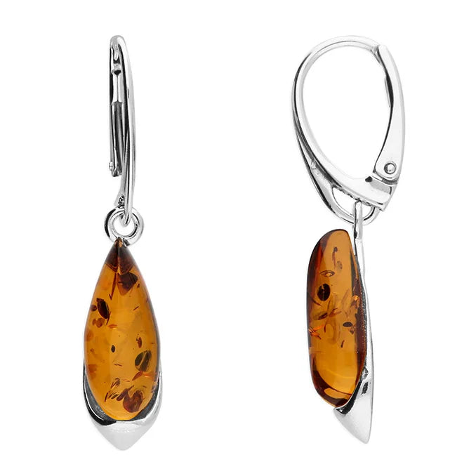 Amber and Silver Teardrop Earrings H5898/S