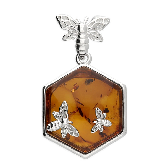 Amber and Silver Bee Honeycomb Pendant  H6369/S