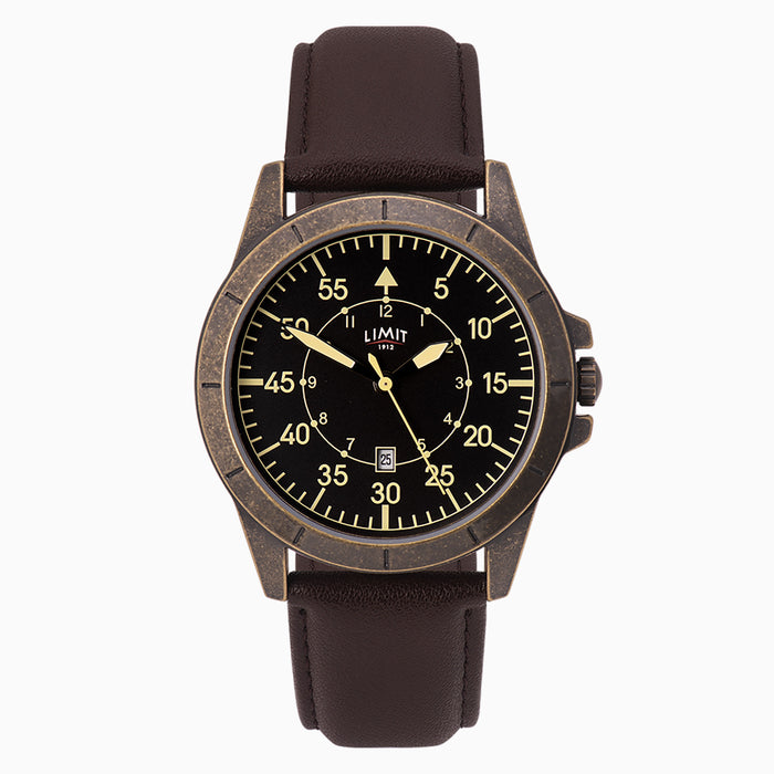 Limit Men's Pilot Watch | Gold Case & PU Strap with Black Dial | 5795