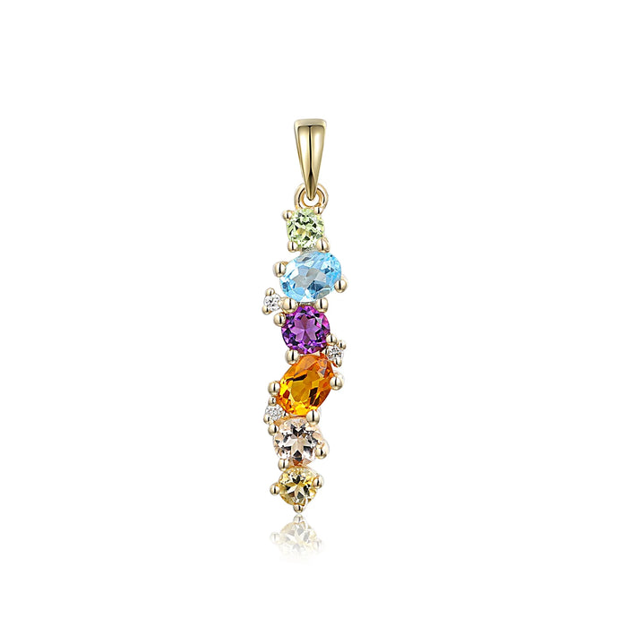 Multi Gemstone 9ct Yellow Gold Pendant on Chain NTP21689YG