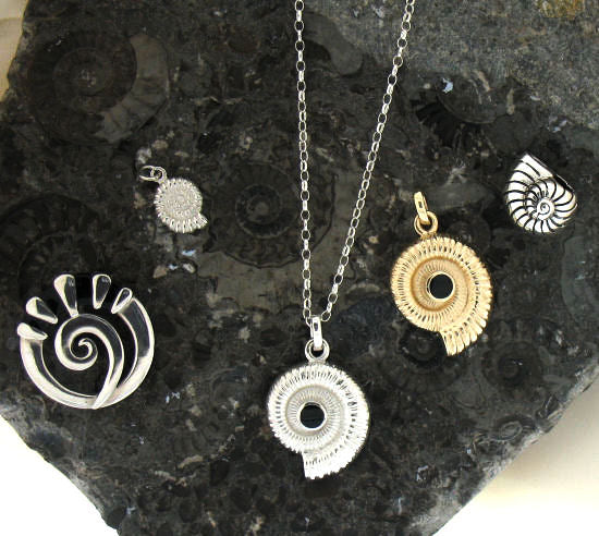 Whitby Jet Silver Ammonite Pendant NP70
