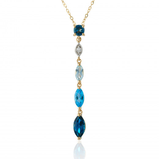 Blue Topaz and Diamond 9ct Gold Pendant on Chain 6W33DBT