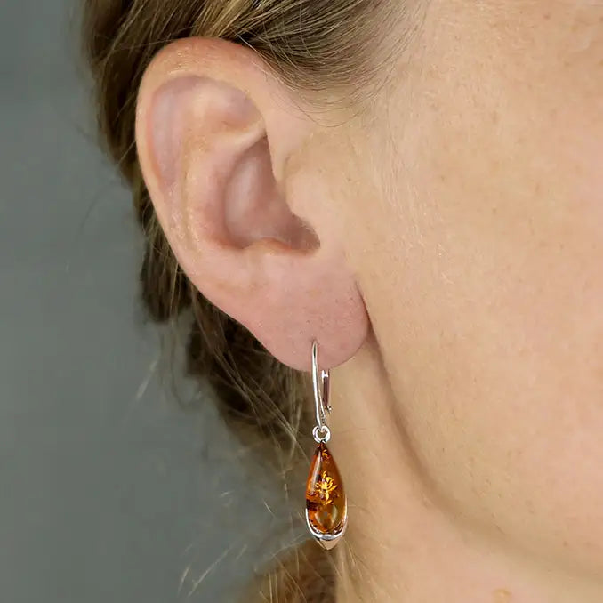 Amber and Silver Teardrop Earrings H5898/S