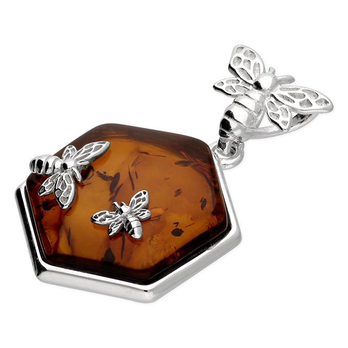 Amber and Silver Bee Honeycomb Pendant  H6369/S