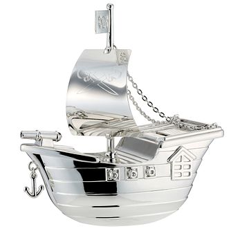 Silver Plated Pirate Ship Money Bank 2785