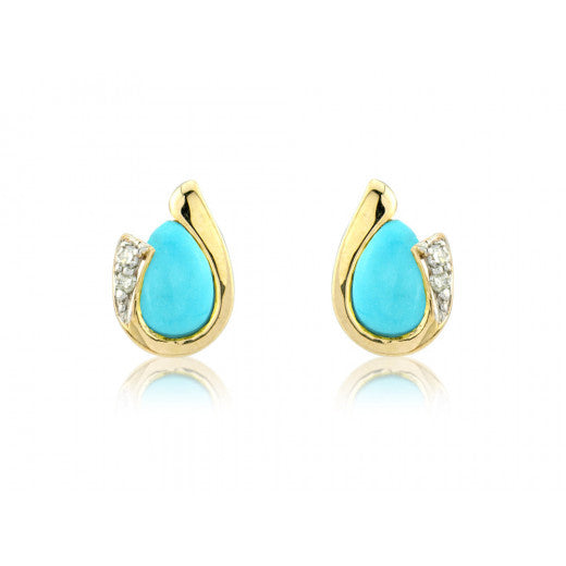 Turquoise & Diamond 9ct Yellow Gold Curl Stud Earrings CH038-7YDTQ