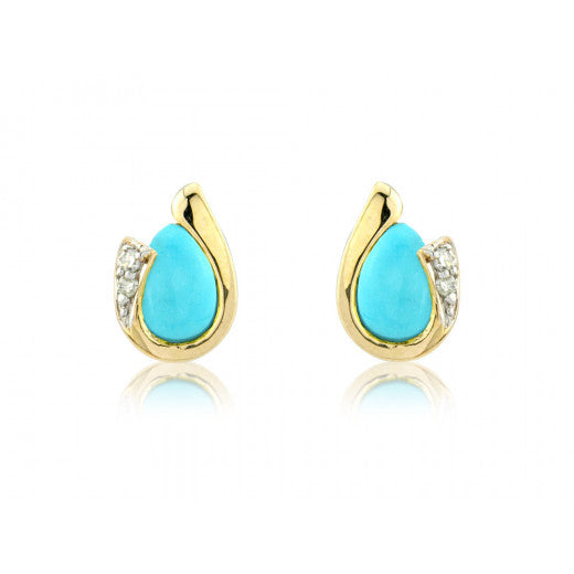 Turquoise & Diamond 9ct Yellow Gold Curl Stud Earrings CH038-7YDTQ