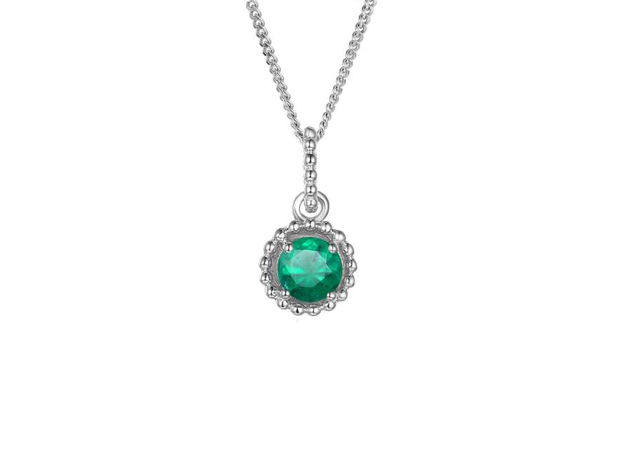 Emerald and Cubic Zirconia Silver Necklace 5006E