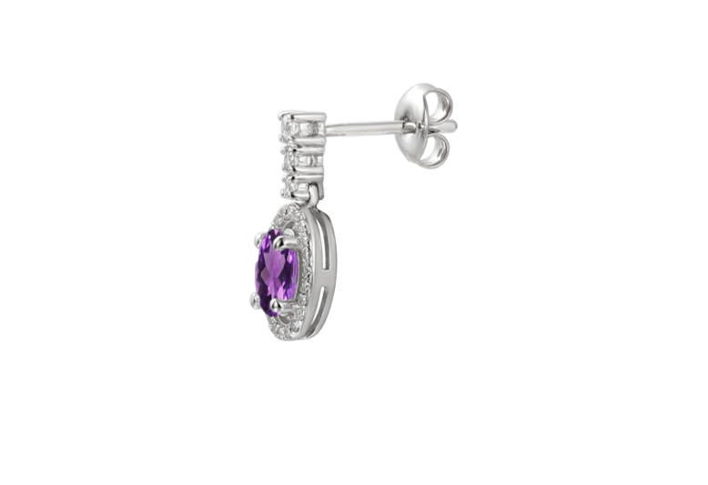 Amethyst and Cubic Zirconia Silver Drop Earrings 9069AM/CZ