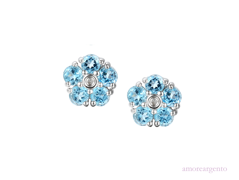 Blue Topaz and Cubic Zirconia Silver Studs 6039