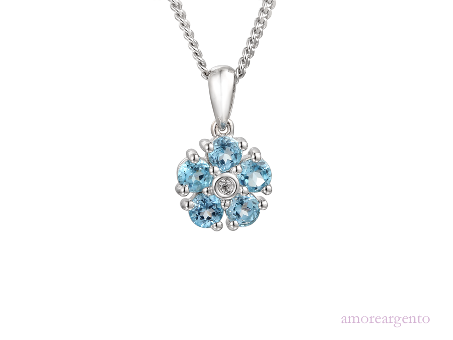 Blue Topaz and Cubic Zirconia Silver Pendant 6040BT
