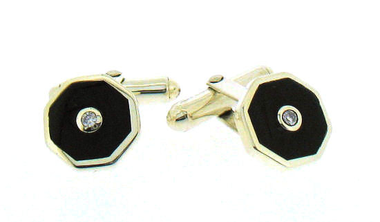 Silver, Jet & Diamond hexagonal cufflinks 75187