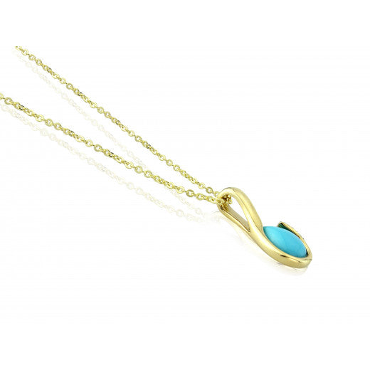 Turquoise & Diamond 9ct Yellow Gold Curl Pendant Necklace CH038-6YDTQ