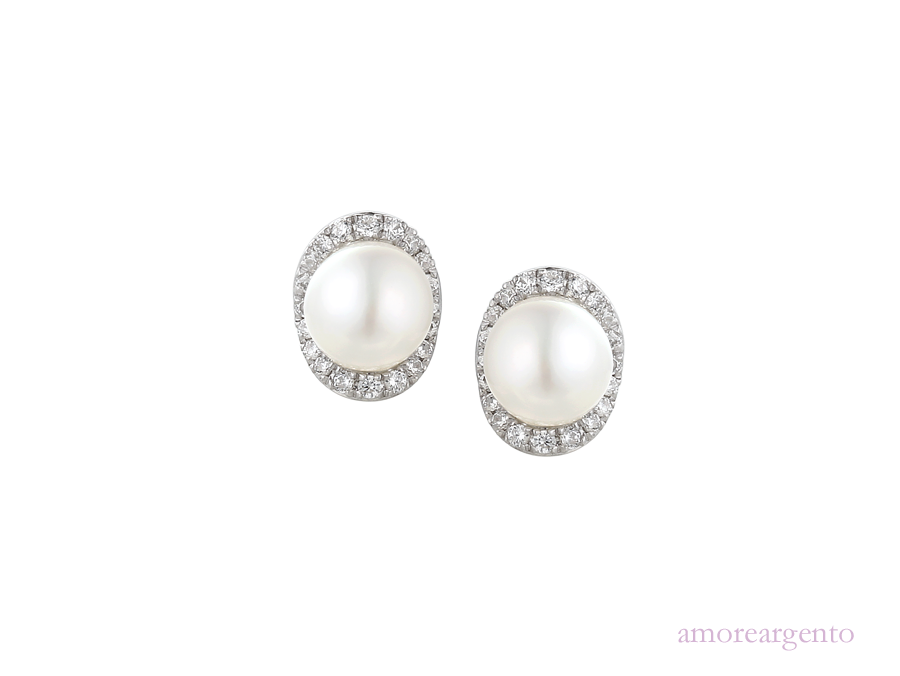 Freshwater Pearl and Cubic Zirconia Cluster Stud Earrings 9030