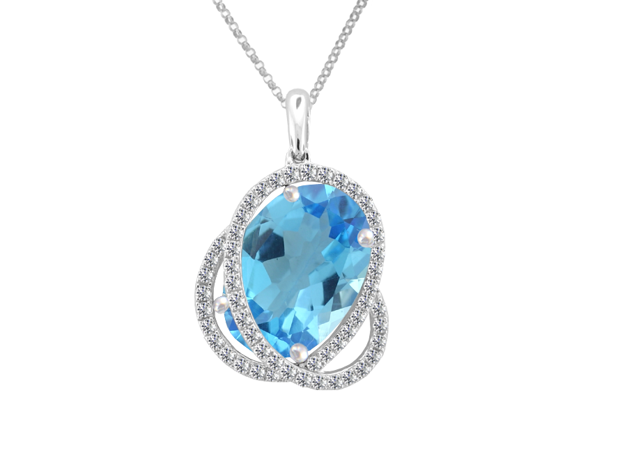 Blue Topaz and Cubic Zirconia Silver Necklace 9032